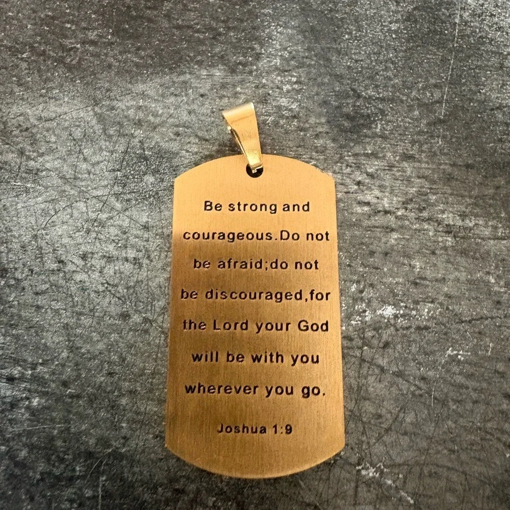 NWOT, Men's like gold cross necklace with message on the back - Joshua 1:9